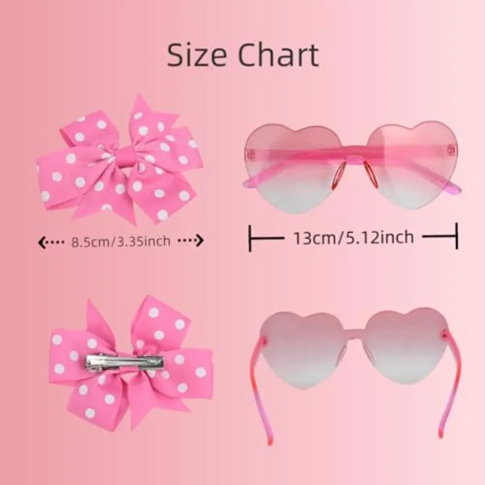 Heart Sunglasses Bow Hair Clip Set Kawaii Cute Photo Prop Accessory